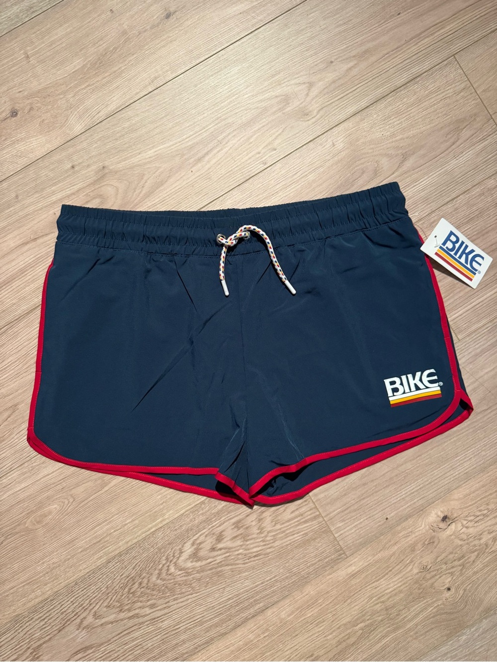 BIKE Men's Navy Athletic Shorts with Red Trim